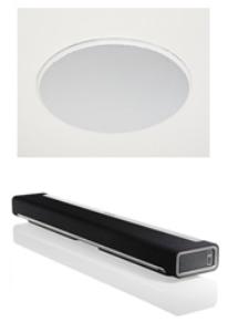 5 zone Sonos sound system with recessed speakers and Sonos Soundbar in the Living Room linked to the TV. 